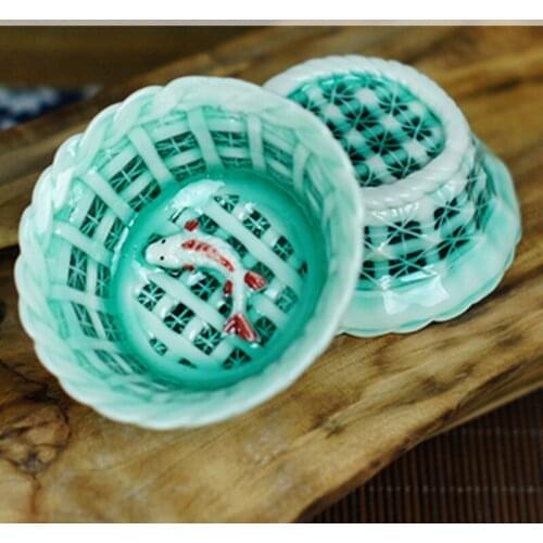 Hollow Tea Cups Porcelain Ceramic Fish Teacup Drinkware Oolong Tea Porcelain Kung Fu Teaware Small Tea Bowl