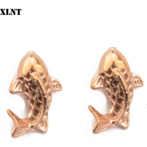 XLNT Crystal Fish Stud Earrings for Women Ear Studs Jewelry for Girls Kids Birthday Stainless Steel Jewelry