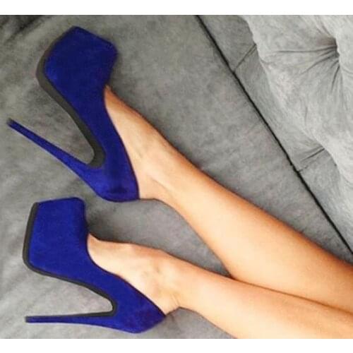 Moraima Snc Blue Suede High Heel Shoes Woman Platform Pumps Sexy 16cm Thin Heels Party Dress Shoe Ladies Super High Shoe