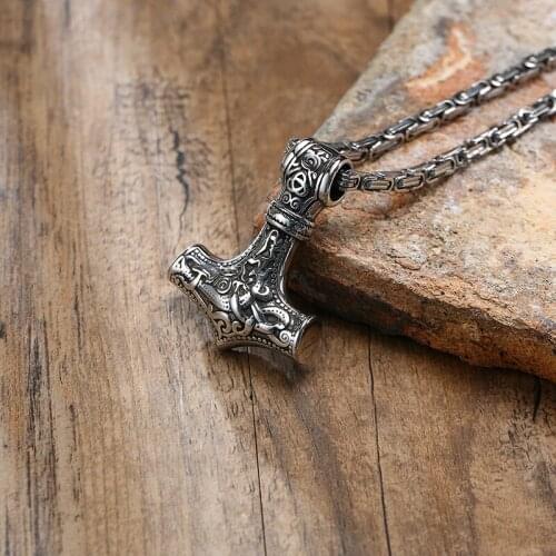 Viking Jewelry Double-sided Thors Hammer Stainless Steel Norse Pendant Necklace for Men