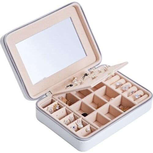 Lady Leather Jewelry Box Storage Bag Ring Display Case Portable Travel Jewelry Organizer for Necklaces Cosmetic Bags with Mirror