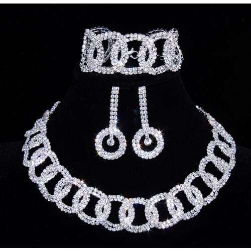 Classic Crystal Bridal Jewelry Sets Silver Color Rhinestone Necklace Wedding Engagement Jewelry Sets for Women Accessories X17