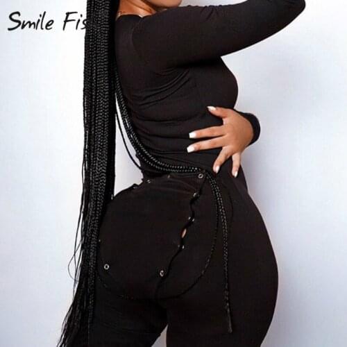 Full Casual Open-Back Button Knitted Solid Skinny Jump Suits Women Jumpsuits Rompers Black Flap Tops Black Homewear Mujer G2262