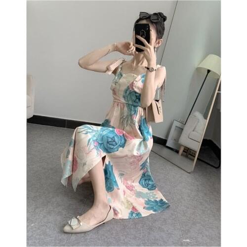 2020 Dress Summer Dress Stalk Orange First Love Temperament Gentle Wind Dating Sling Comfortable and Breathable