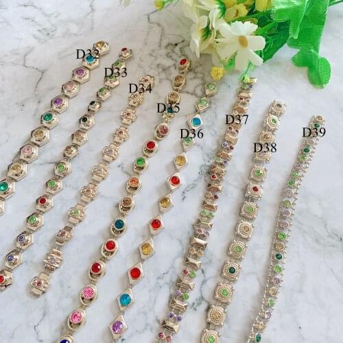 1Yard Rhinestone Plastic Chain Plated Gold Sew On Trim for DIY Wedding Costume Applique Jewelry Craft Accessories D32-39