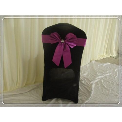 100pcs plastic chair bows stiff plastic fabric chair bows purple for wedding decoration free shipping