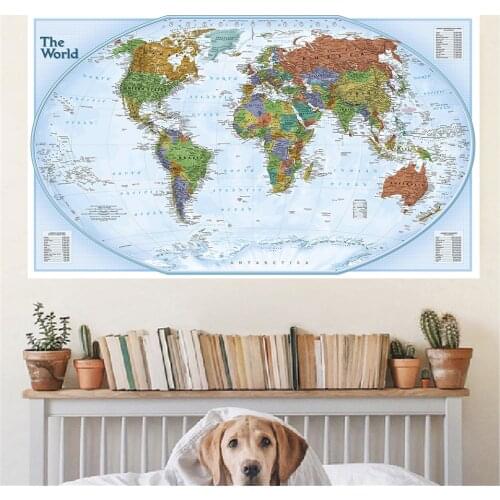 225*150cm The World Political Map with Details Large Poster Retro Non-woven Canvas Painting Classroom Home Decor School Supplies