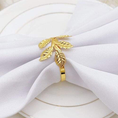 3PCS Wedding Gifts Baptismal Shower Party Napkin Rings Hotel Golden Leaf Napkin Ring Napkin Buckle Metal Metal Holder