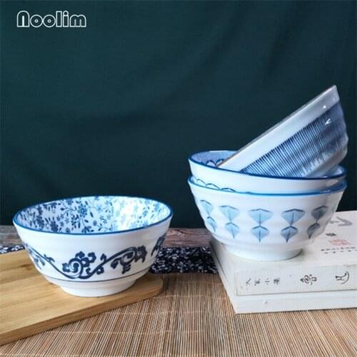 5.5 Inch Japanese Blue and White Porcelain Large Rice Soup Bowl Ceramic Underglaze Dessert Noodle Salad Bowl Kitchen Tableware