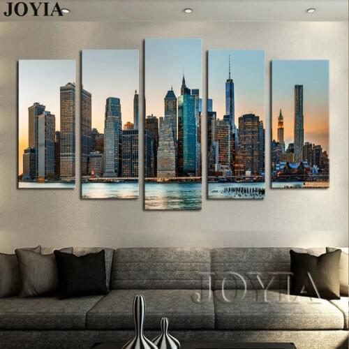 5 Piece Wall Art Canvas Manhattan City New York Wall Pictures Urban Building Art Large Paintings For Home Room Decor No Frames