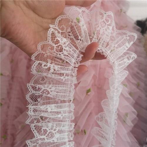 50Yards White Lace Trim Pleated Ruffle Folding DIY Applique Collar Decor Wedding Doll Dress Designer Accessories 5cm Width