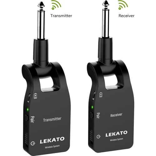LEKATO Wireless Guitar System 2.4G Guitar Transmitter Receiver Rechargeable WS-10BS 6 Channels 100ft For Electric Guitar Bass