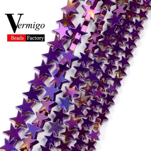 Natural Stone Beads Purple Flat Pentagram Hematite Accessories Charm Beads For Jewelry Making Diy Bracelet Perles