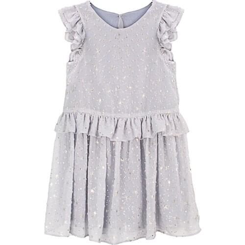 Yatheen Little Girl 2T-7T Ruffle-Detailed Dotted Chiffon Straight Dress Girls Casual Dresses Kids Cloth For Girls