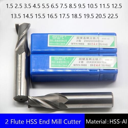 Two 2 Flute HSS End Mill Cutter CNC Bit Milling Cutter 1.5 2.5 3.5 4.5 5.5 6.5 7.5 8.5 9.5 10.5 11.5 12.5 13.5 14.5 15.5 16.5