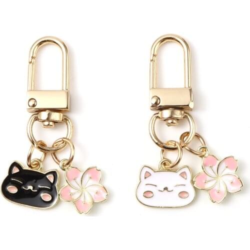 Multicolor Cartoon Cat Rabbit Animal Flower Enamel Charms Keychain Gold Color Metal Keyring For Women Girls Jewelry 5cm-9cm Long