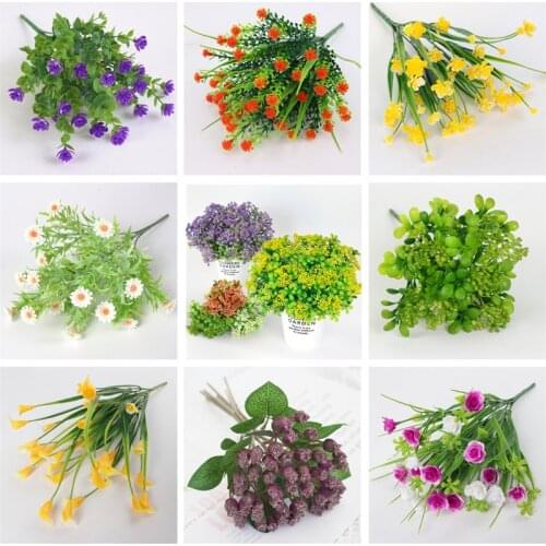 1pc Plastic Flower Plant Wedding Wall Outdoor Decor Green Leaf Artificial Flowers Plastic Fake Plant for Home Garden Decor
