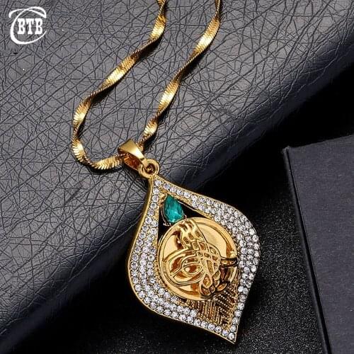 Islamic Muslim Fashion New Gold Crystal Pendant Necklace Luxury Jewelry Arabian Gifts Fadeless Wedding Party Holiday Jewelry