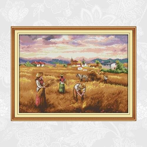 Joy Sunday Chinese Cross Stitch kits Autumn Harvest DMC 14CT 11CT Cotton Fabric Hotel Home Decor Painting Factory Wholesale