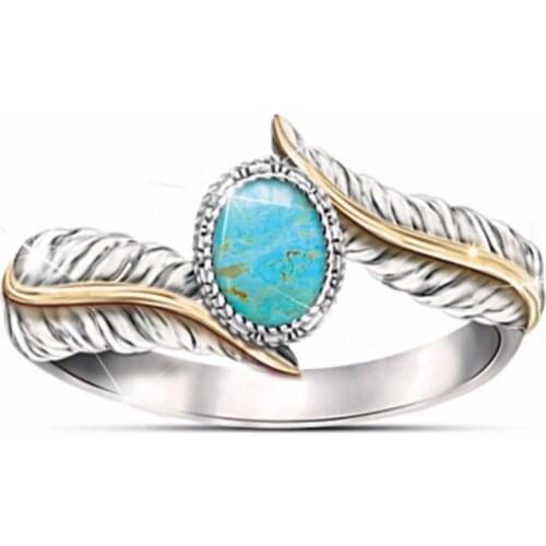 Silver Plated Alloy Oval Green Turquoises Stone Finger Ring Angel Wing Classic Style Jewelry