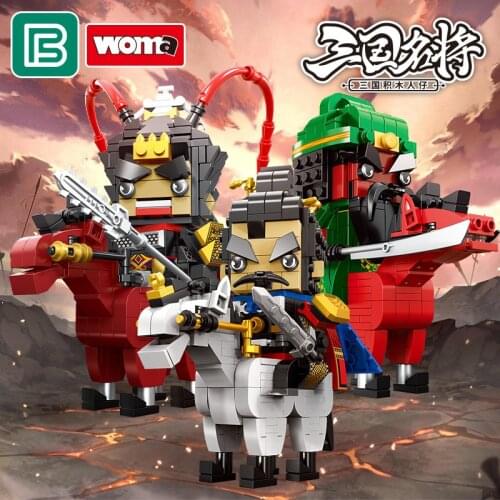 DIY MOC Three Kingdoms Famous Generals Building Blocks Lu Bu Zhao Yun Guan Yu Cao Cao Horseback Riding brickheadz Children Toys