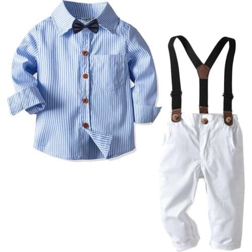 0-6Y Boy Clothes Set Spring Autumn Kid Gentleman Long Sleeve Shirt + Suspenders Pants + Bow Tie Fashion Overalls Clothing 2020