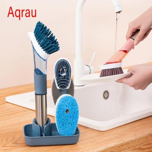 Kitchen Cleaning Brush 4 In 1 Long Handle Cleaing Brush With Removable Brush Sponge Dispenser Dishwashing Brush Kitchen Tools