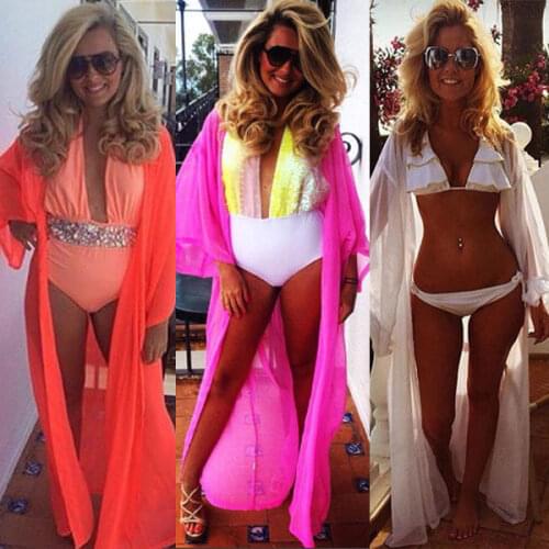 Summer Beach Cover Ups Women Chiffon Maxi Dress Robe Plage Kaftan Bikini Cover-ups Tunic Sarong Swimsuits