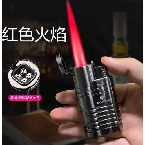 Cohiba Inflatable Windproof Cigar Lighter Four Nozzles Jet Turbo Butane Lighter Smoke Accessories Gadgets for Men Technology