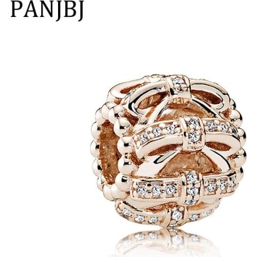 New Bead Alloy Rose Pink Openwork Bow Charm Fit Original Bracelet Necklace DIY Women Jewelry