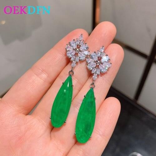 OEKDFN 100% 925 Sterling Silver Earrings Created Moissanite Emerald Gemstone Drop Dangle Cocktail Earrings Women Fine Jewelry