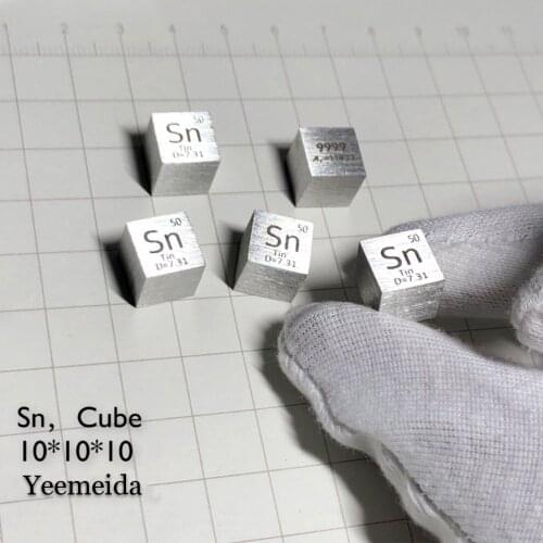 Tin Sn Periodic Table Cube 99.99% Pure Length 10mm Weight 7.3g
