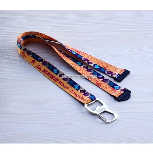 Wholesale 20MM*90CM Top Quality colorfull buckle heat transfer Customized cartoon Printed Logo Design beer opener metal lanyards