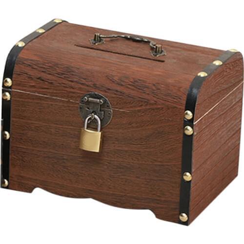 Storage Gifts Piggy Bank With Lock Vintage Free Standing Toy Desktop Kids Solid Wood Home Decor Large Capacity Saving Pot