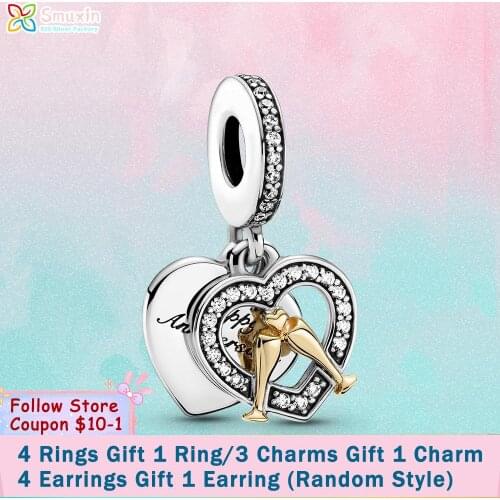 Smuxin 925 Sterling Silver Charm Two-tone Happy Anniversary Dangle Charm fit Original Pandora Bracelets for Women Jewelry Making