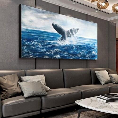 Modern hand-painted wall art sea whales decorative canvas frame frame and frame the natural sea view pictures of the sitting roo