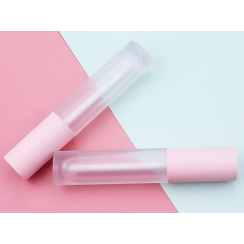 High Grade Empty Frosted Lip Gloss Tube with Pink Cap, Plastic Beauty Makeup Lipstick Refillable Bottle,Portable Lip Oil Package