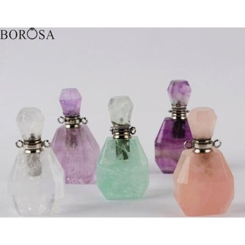 BOROSA Perfume Bottle Jewelry, 3Pcs Rainbow Fluorite Amethysts Natural Quartz Essential Oil Diffuser Connector Jewelry WX1197