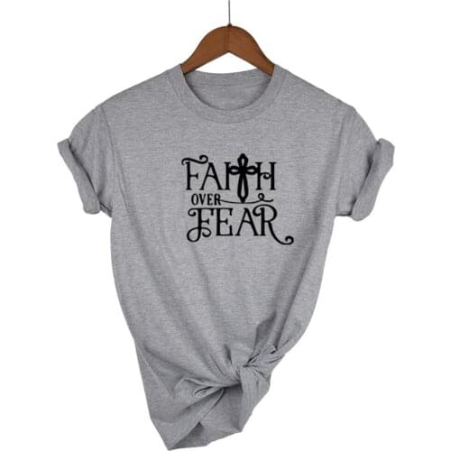Plus Size Women T-Shirt FAITH OVER FEAR Print Tops Short Sleeve Summer XS-XL Casual T shirt Female Lady Tops Tee13 Colors