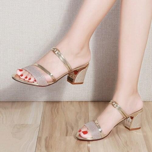 2020 Summer Woman Slides Glitter Wedding Shoes Bridal Beach Shoes Female Sandals High Heels Women Slides zapatos mujer 8216G