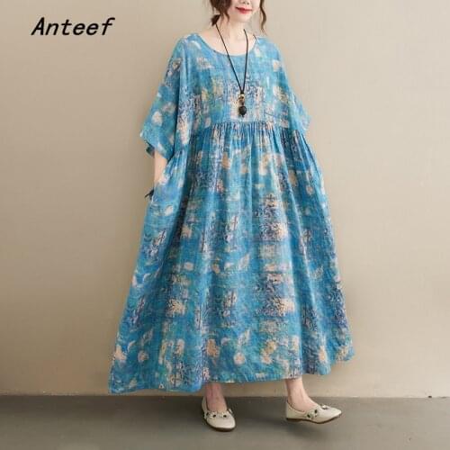 Short sleeve plus size cotton vintage floral dresses for women casual loose long woman summer sun dress elegant clothes 2021