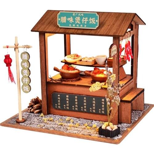 1/24 Dollhouse Miniature Wooden Pot Rice Booth Roadside-Booth Fairy Garden Life Scenes Decor