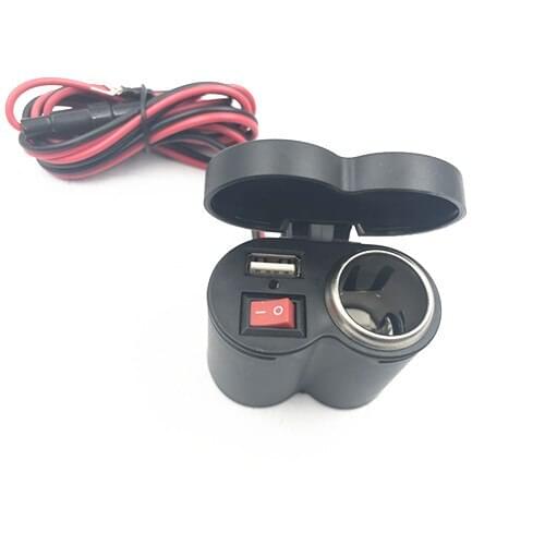 12v USB Charger Mobile Phone Power Supply Charger Dual USB with Switch Cigarette Lighter Adapter Motorcycle Touring