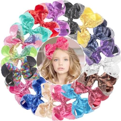 18 Pcs Glitter 6 Inch Hair Bows Clips Rainbow Sequins Alligator Clips Hair Accessories for Baby Girl Toddlers Kids