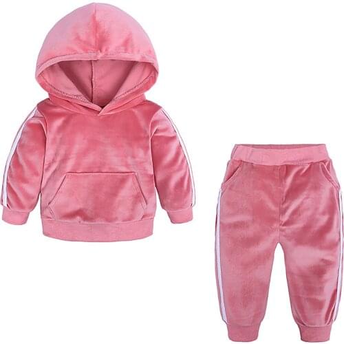 Toddler Kids Baby Boys Girls Clothes Set Velour Tracksuit Outfits Hooded Sweatshirt Tops + Sweatpants 2Pcs Casual Suit 9M-4T