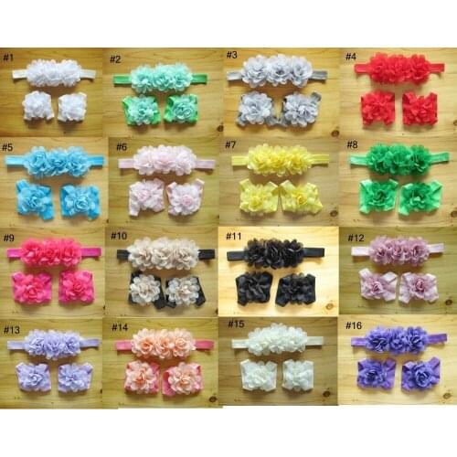 30 sets/lot Chiffon flower headbands and barefoot sandals set