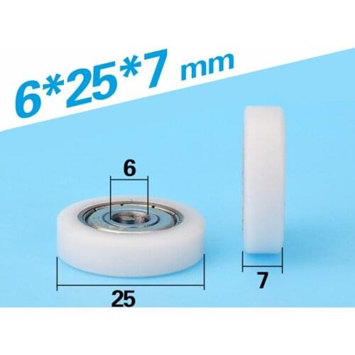6*25*7mm F type plane plastic pulley Falt package bearing 626zz pulley for DIY 3D printer roller door and window Bearing steel