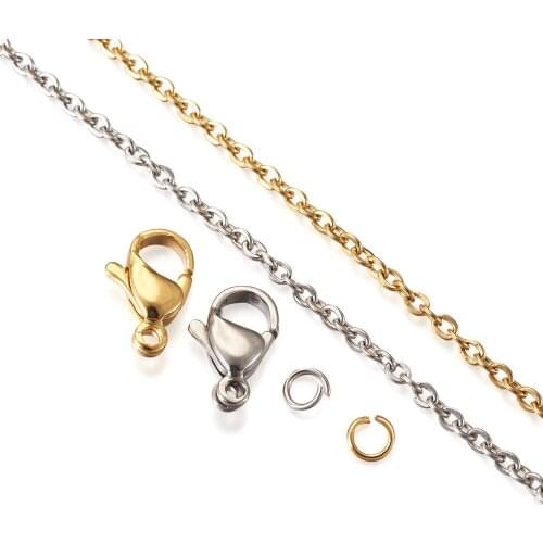 65.6 Feet Stainless Steel Cable Chain Links Necklace Making 2 Colors with Lobster Clasps Jump Rings for Jewelry Craft