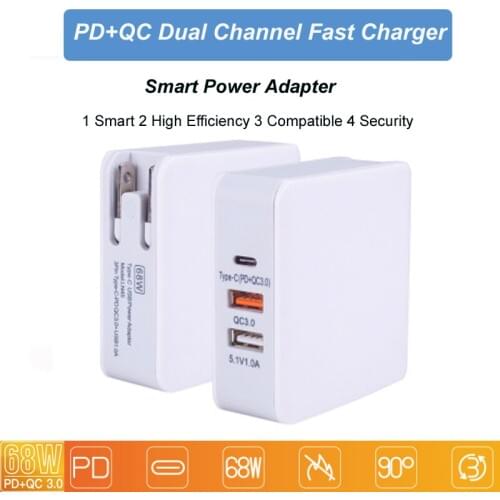 1Pcs 68W Type-C USB Power adapter QC3.0+PD fast charging mobile phone chager for Apple huawei xiaomi Type-C smartphone&tablet