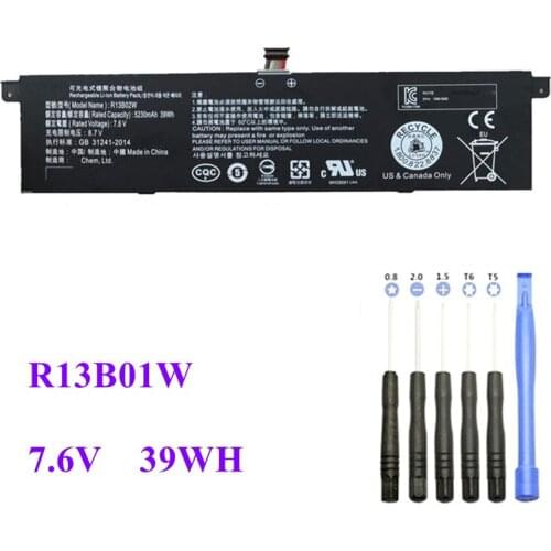 R13B01W R13B02W Laptop Battery for Xiaomi Mi Air 13.3" Series Tablet PC 161301-01 New Battery R13B01W 7.6V 39WH